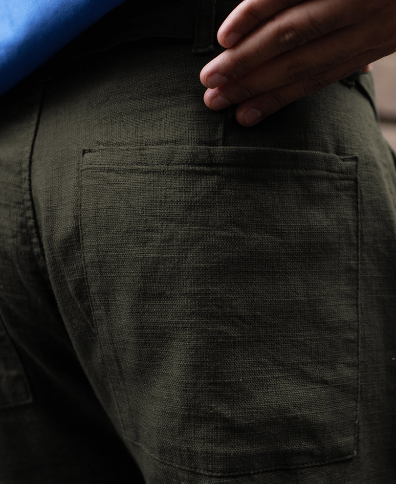 Olive Cotton Pant With Belt