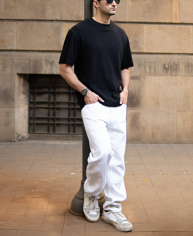 Black Oversized Structure Half Sleeves T-Shirt