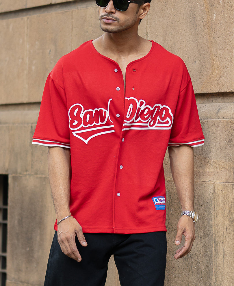 Red Mesh Texture Printed T-Shirt