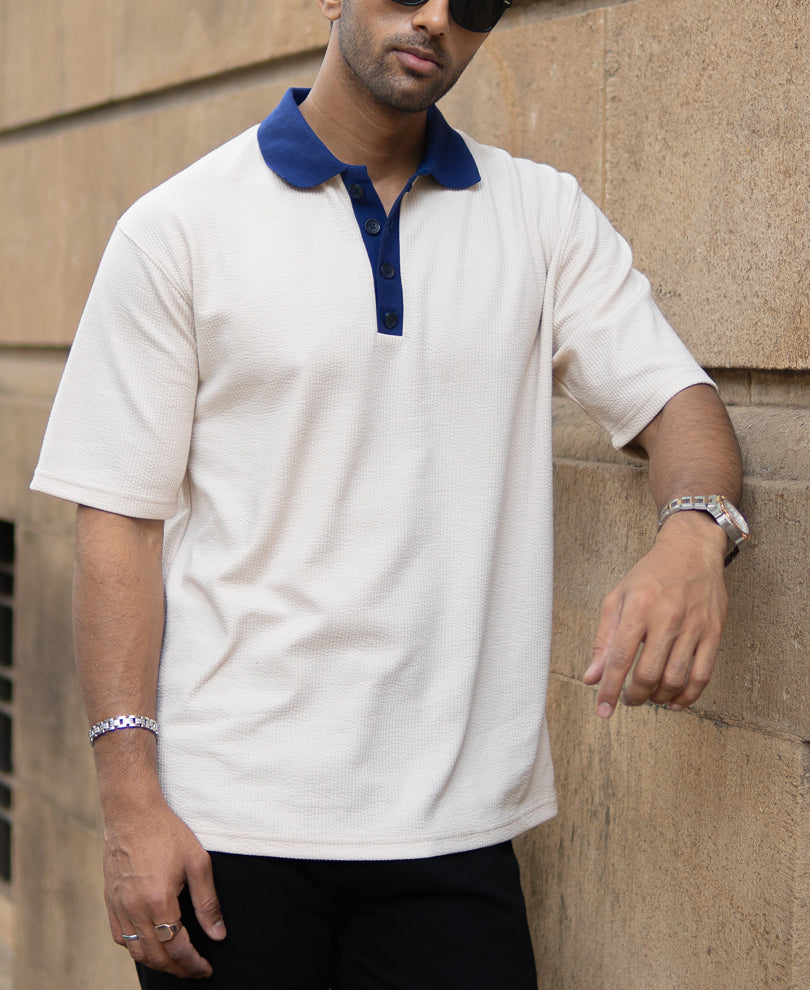 Cream Contrast Collar T-Shirt