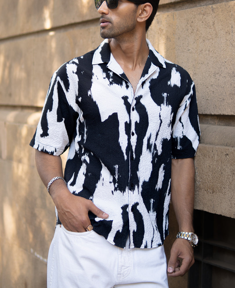 Black Abstract Print Cuban Shirt