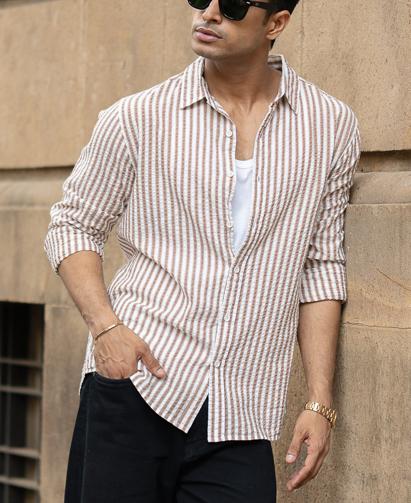 Light Brown Seersucker Stripe Shirt