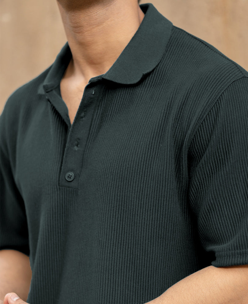 Dark Green Rib Polo T-Shirt