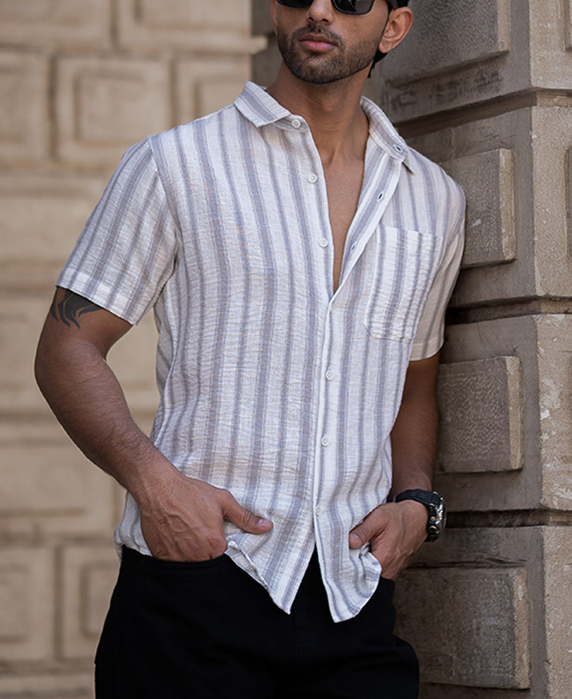 Grey Striped Shirt With Pocket