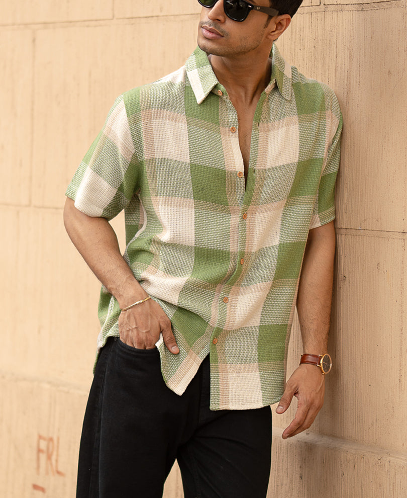 Green Structured Checks Shirt