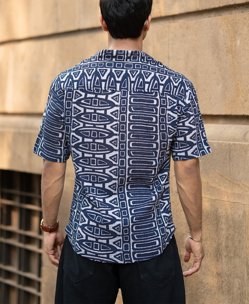 Navy Ethnic Print Shirt