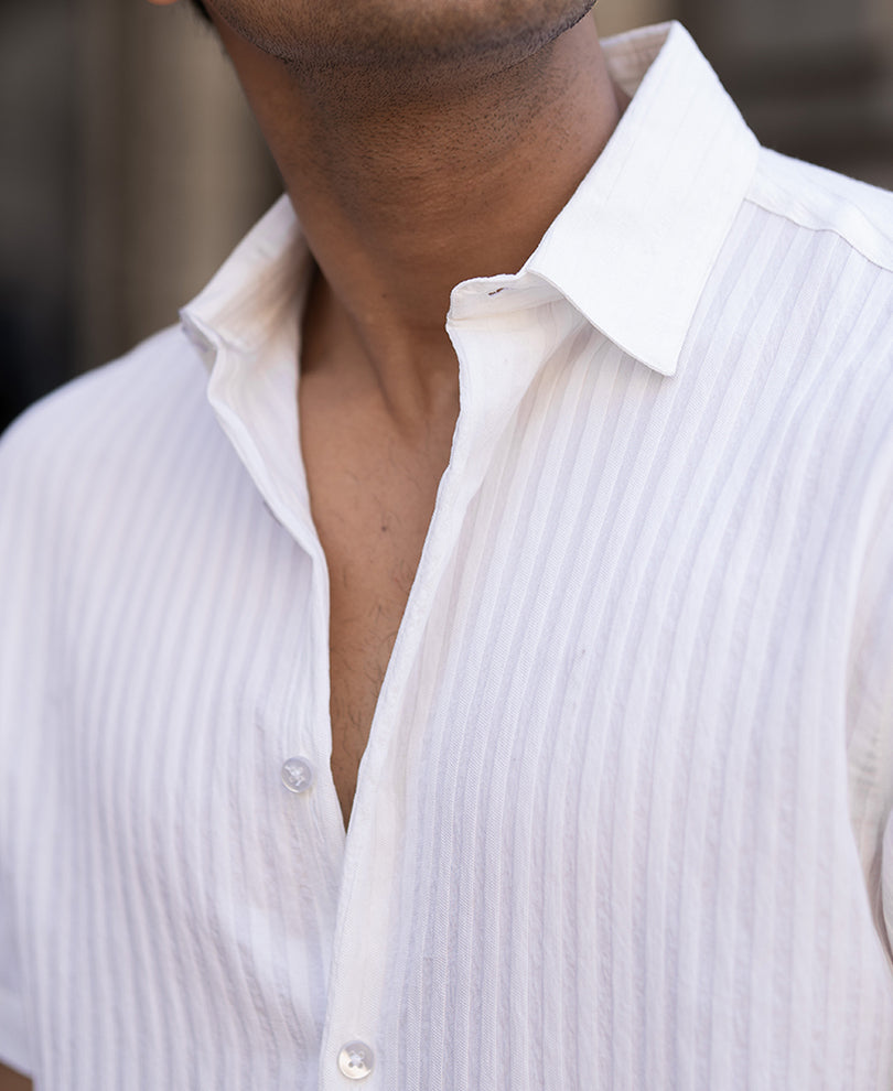White Regular Fit Structure Half Sleeves Shirt