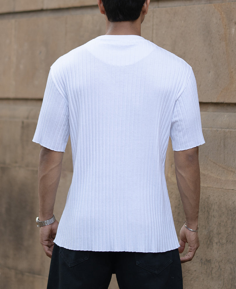White Rib Knit T-Shirt