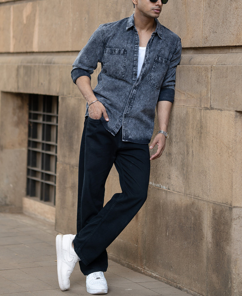 Carbon Black Regular Fit Full Sleeves Shirt