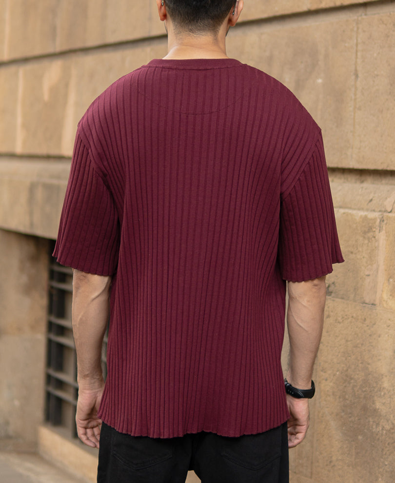 Wine Rib Knit T-Shirt