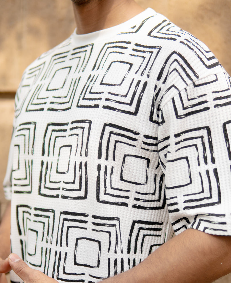 White Geometric Print T-Shirt