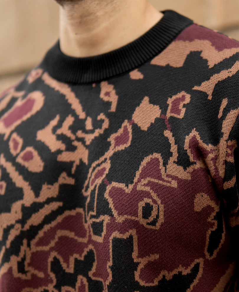 Black Abstract Jacquard Cotton Sweater