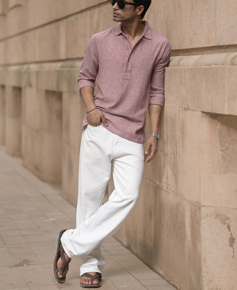 Maroon Slub Kurta Shirt