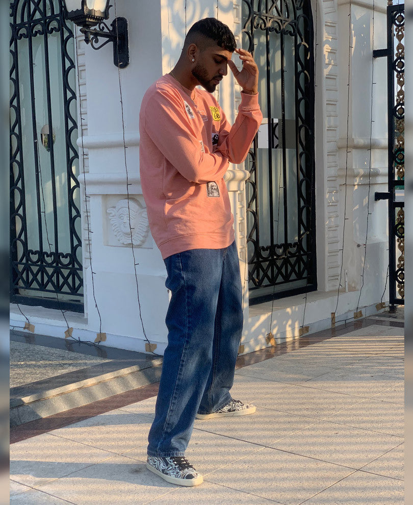 Peach Patched Full Sleeves T Shirt