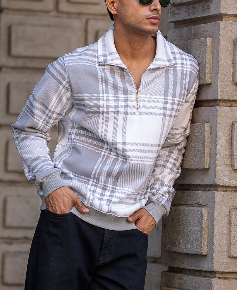 Grey Checked Regular Fit Sweatshirt