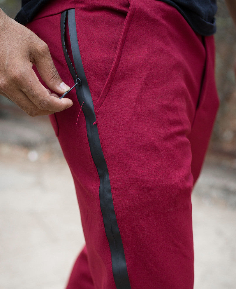 Mens Red Long Side Zip Dri-Fit Track Pant