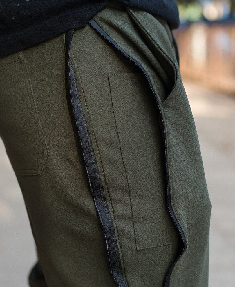 Mens Olive Green Long Side Zip Dri-Fit Track Pant