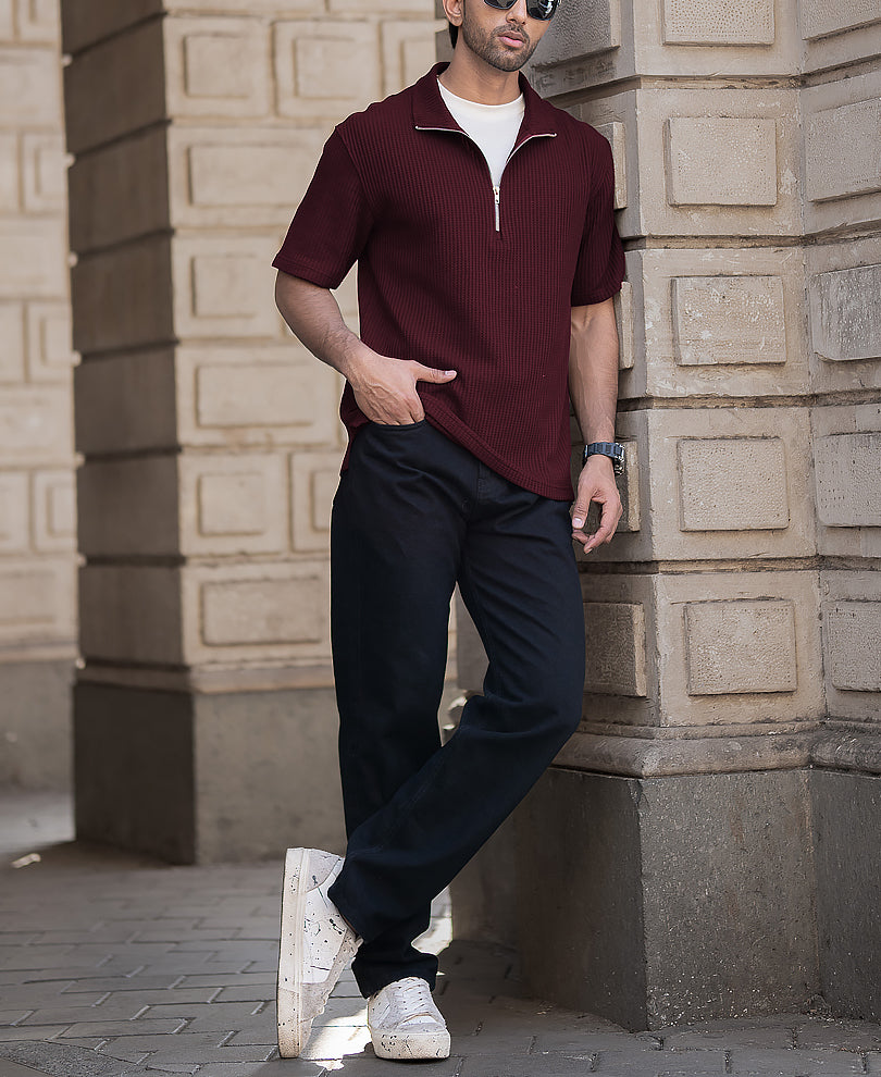 Wine Oversized Half Sleeves T-Shirt