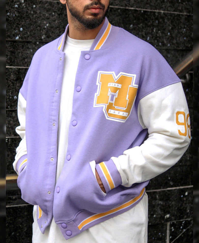 Purple Varsity Baseball Oversize Drop Shoulder Jacket