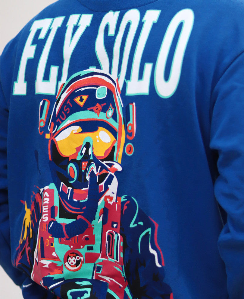 Blue Fly Solo Back Print Oversize Drop Shoulder Sweatshirt