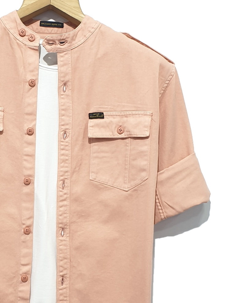 Pink Chinese Collar Denim Casual Shirt