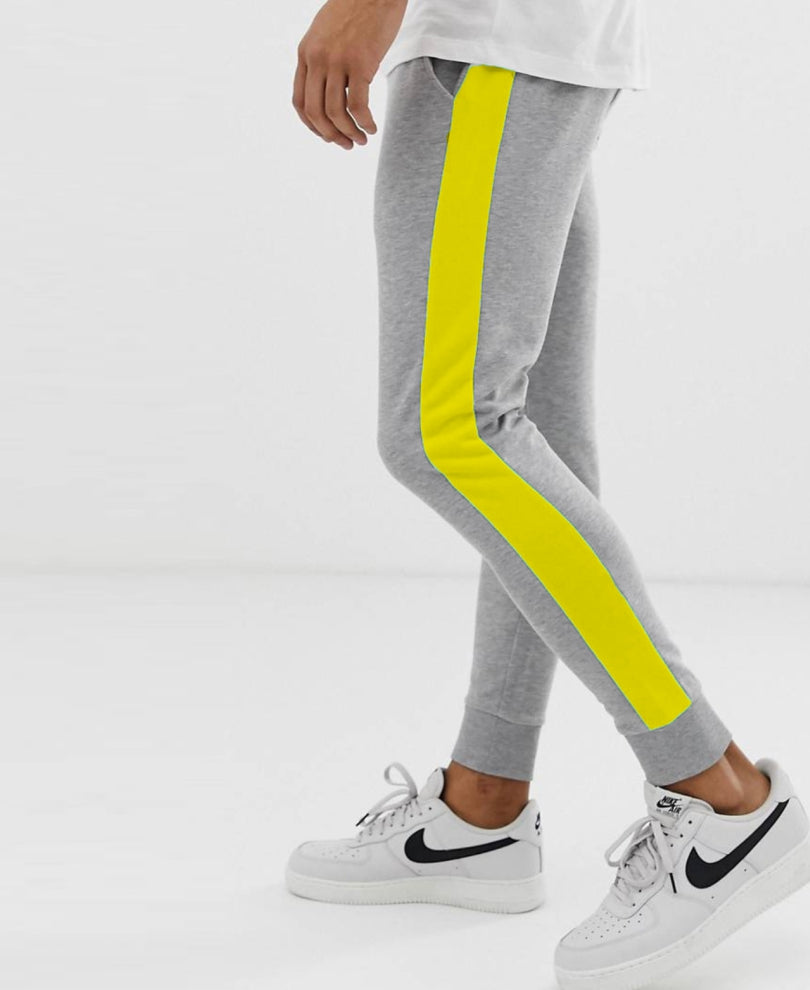 Grey And Yellow Stripes Ribbed Track Pant