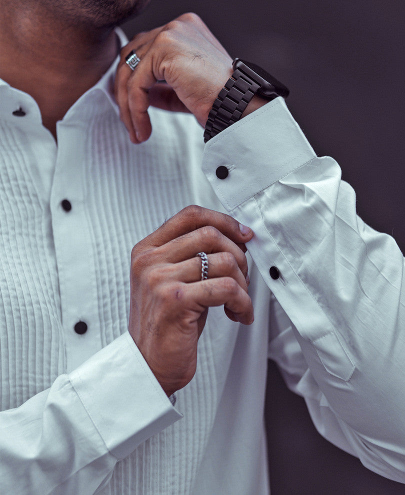 White Solid  Full Sleeves Tuxedo Shirt