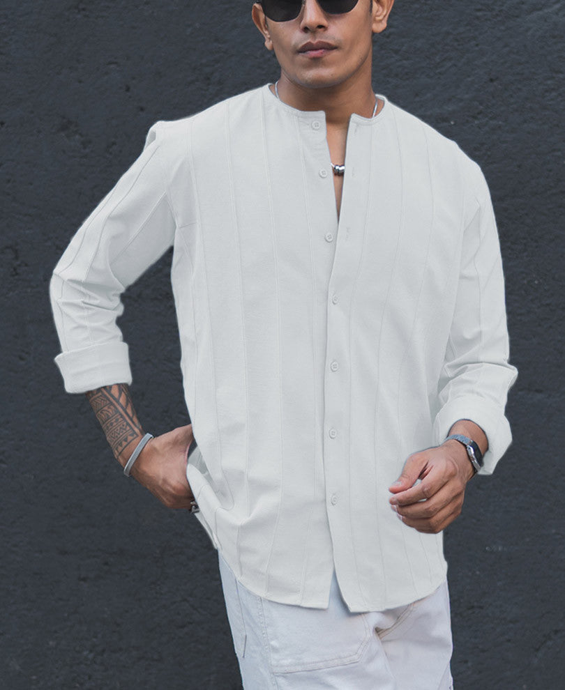 White Structured Striped Full Sleeves Shirt