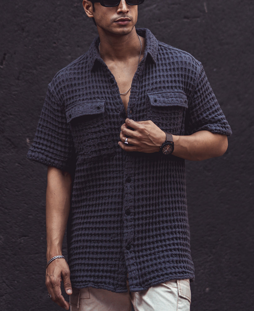 Dark Grey Structured Oversized Half Sleeves Shirt