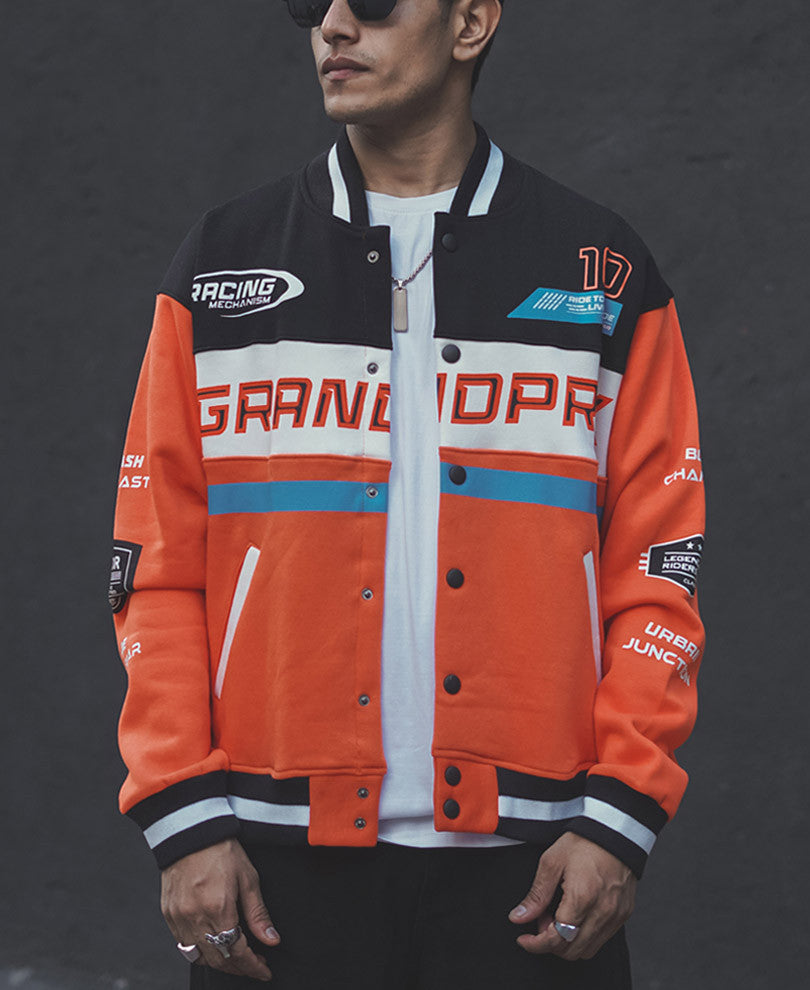 Orange Grandprix Oversized Varsity Jacket