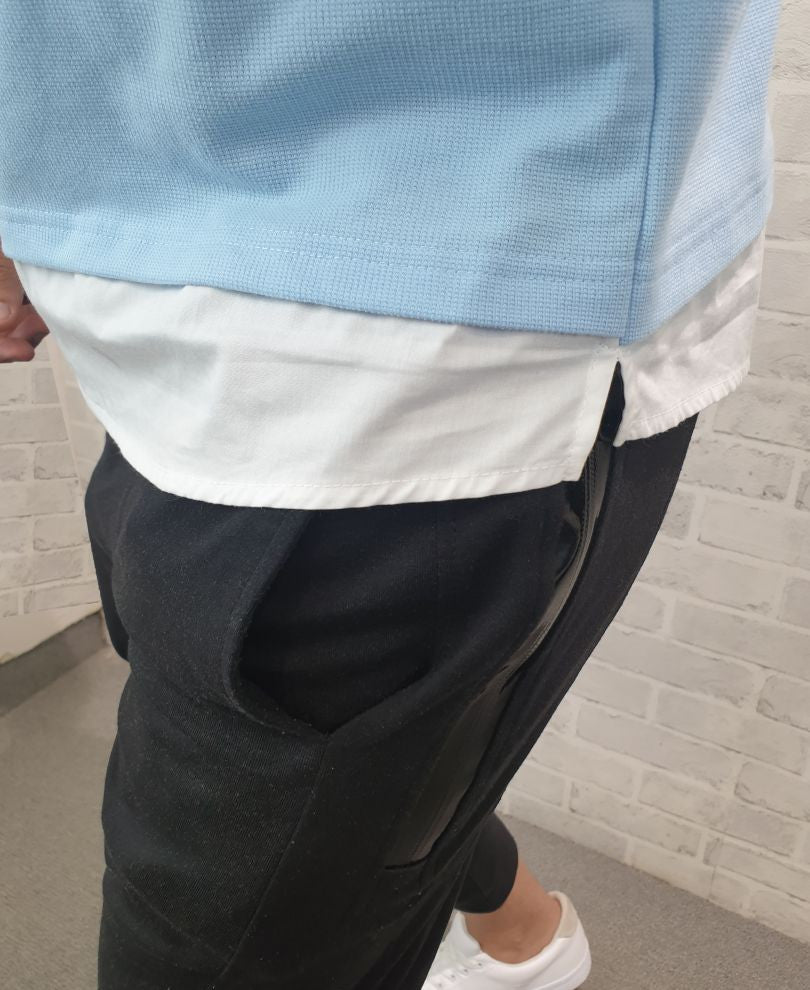 Sky Blue White Collar Full Sleeves T Shirt