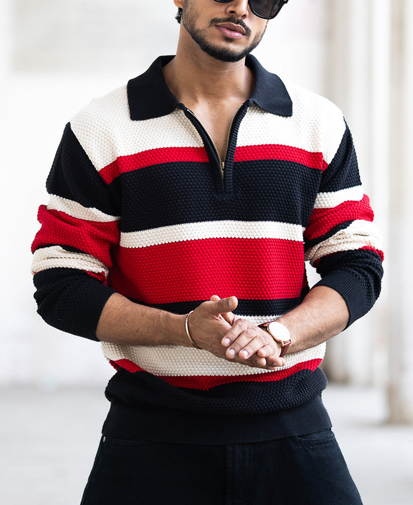 Multi Colour Regular Fit Full Sleeves T-Shirt