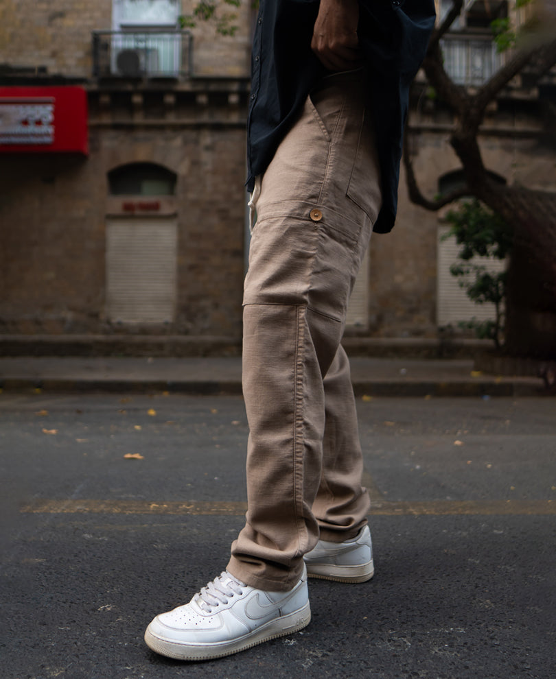 Beige Cotton Cargo Trousers