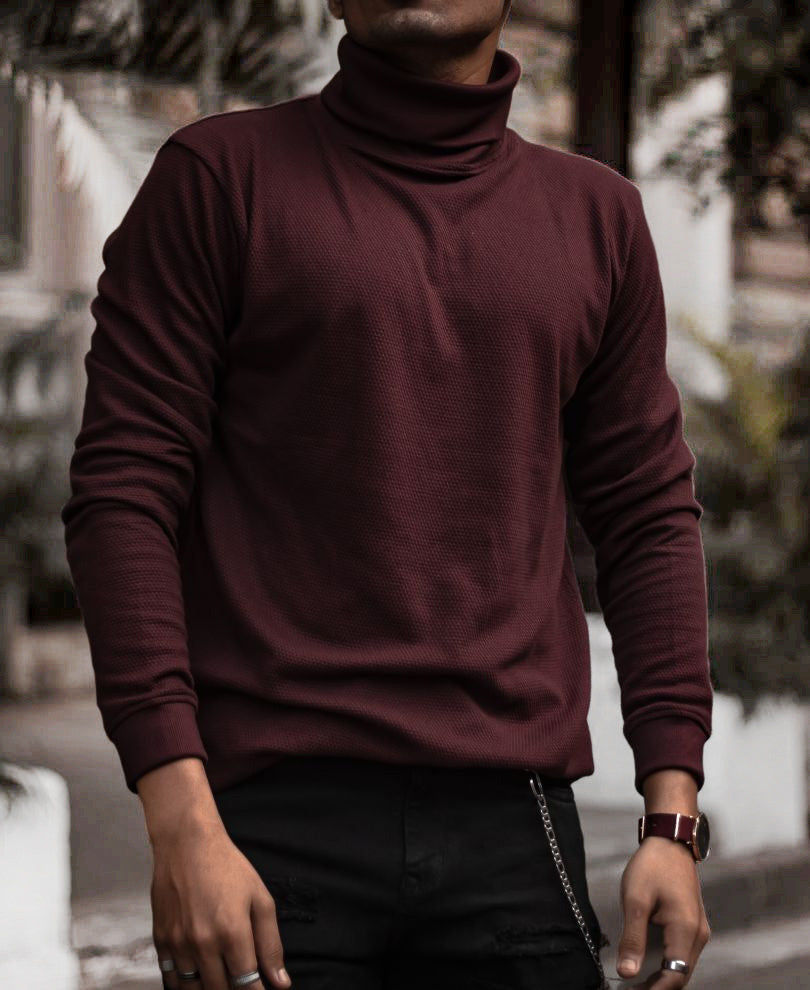 Maroon Polo Neck Full Sleeves T Shirt