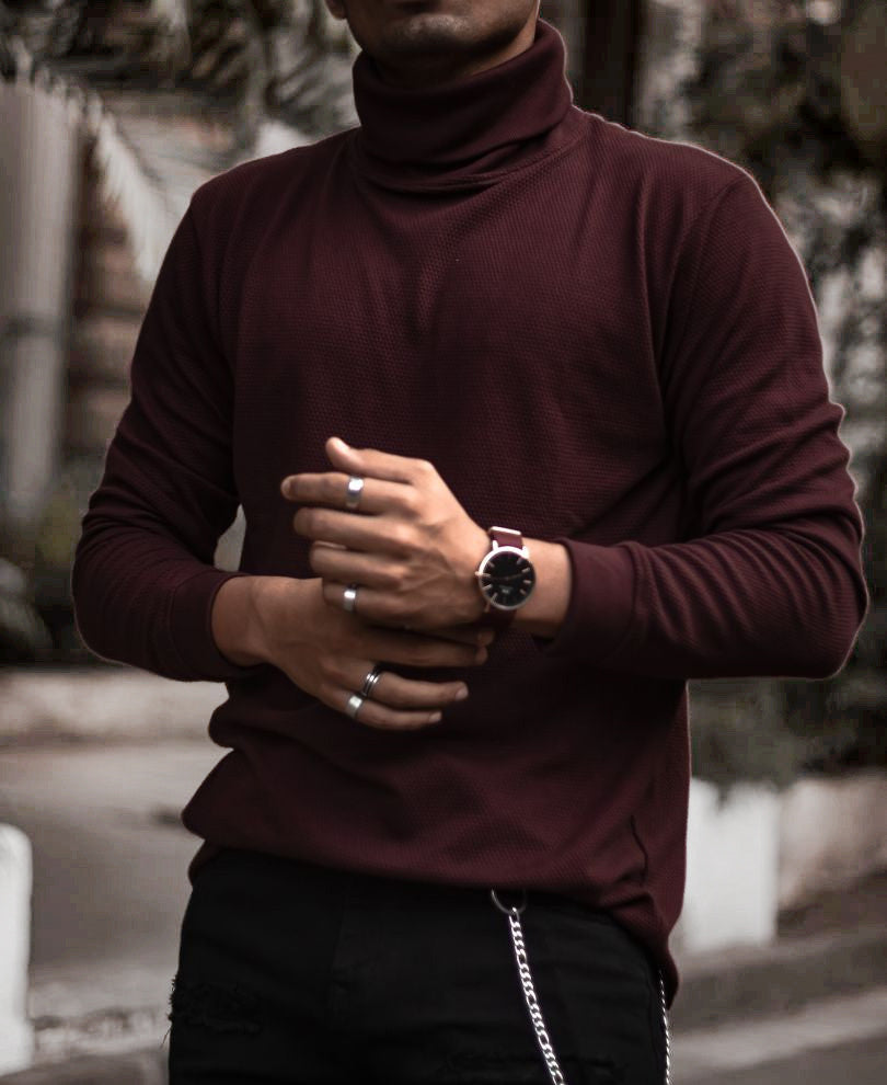 Maroon Polo Neck Full Sleeves T Shirt