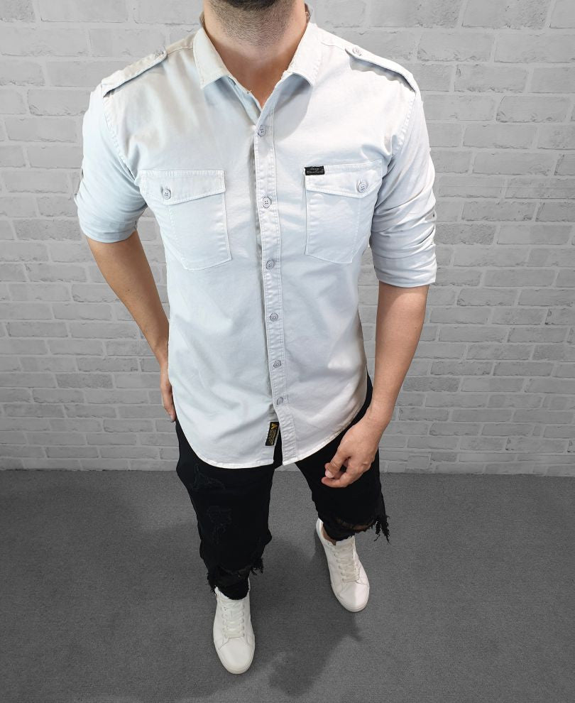 Grey Plain Denim Shirt