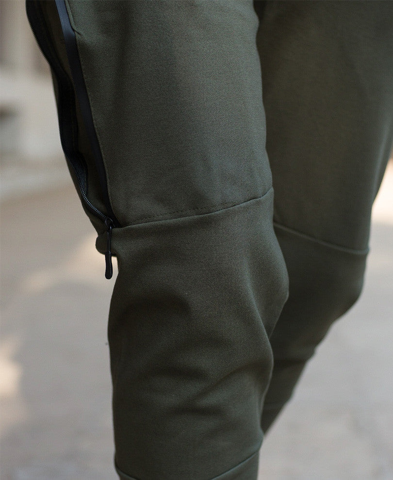 Mens Olive Green Long Side Zip Dri-Fit Track Pant