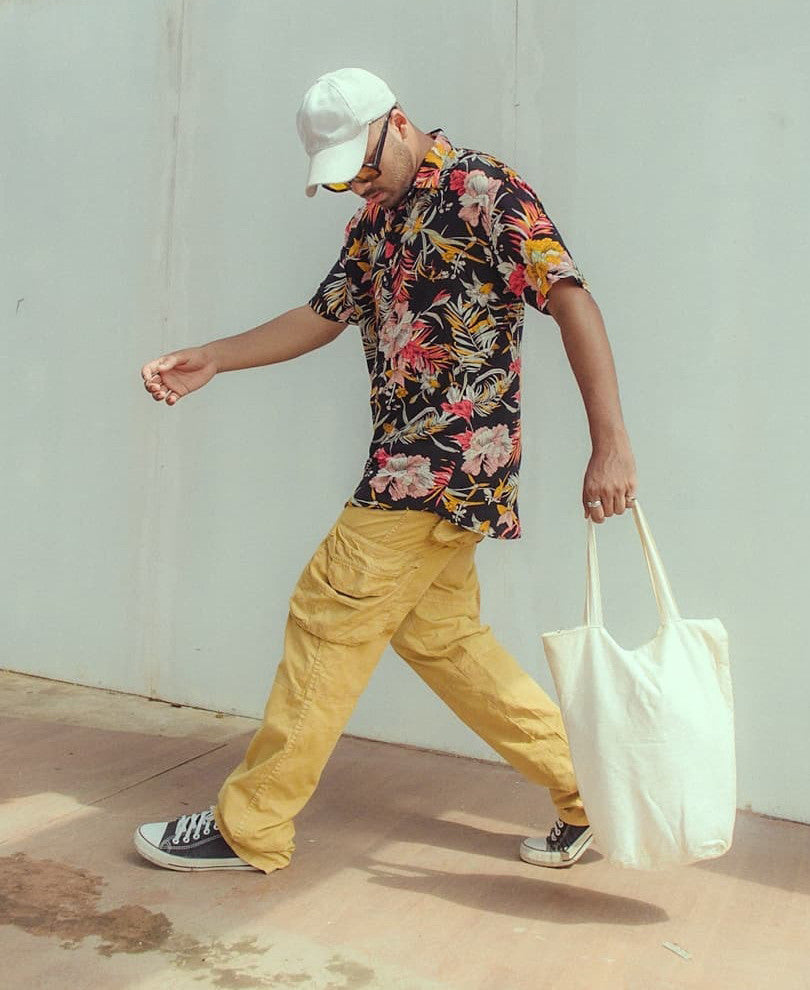 Mens Black Floral Oversize Drop Shoulder Shirt