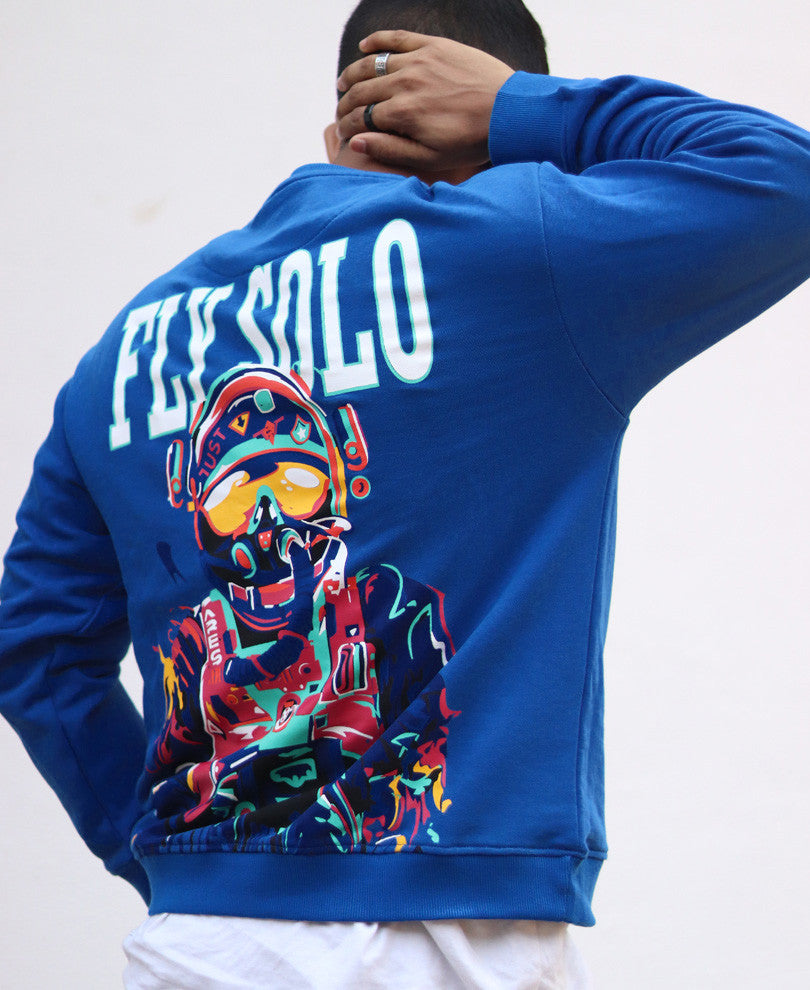 Blue Fly Solo Back Print Oversize Drop Shoulder Sweatshirt