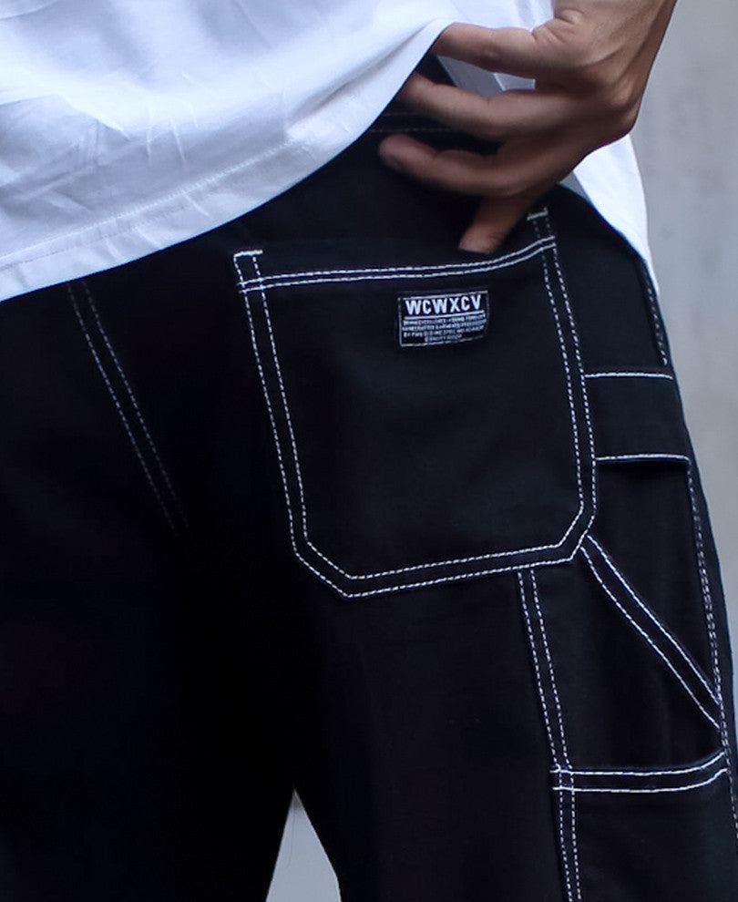 Black Contrast Stitch Jeans Shorts