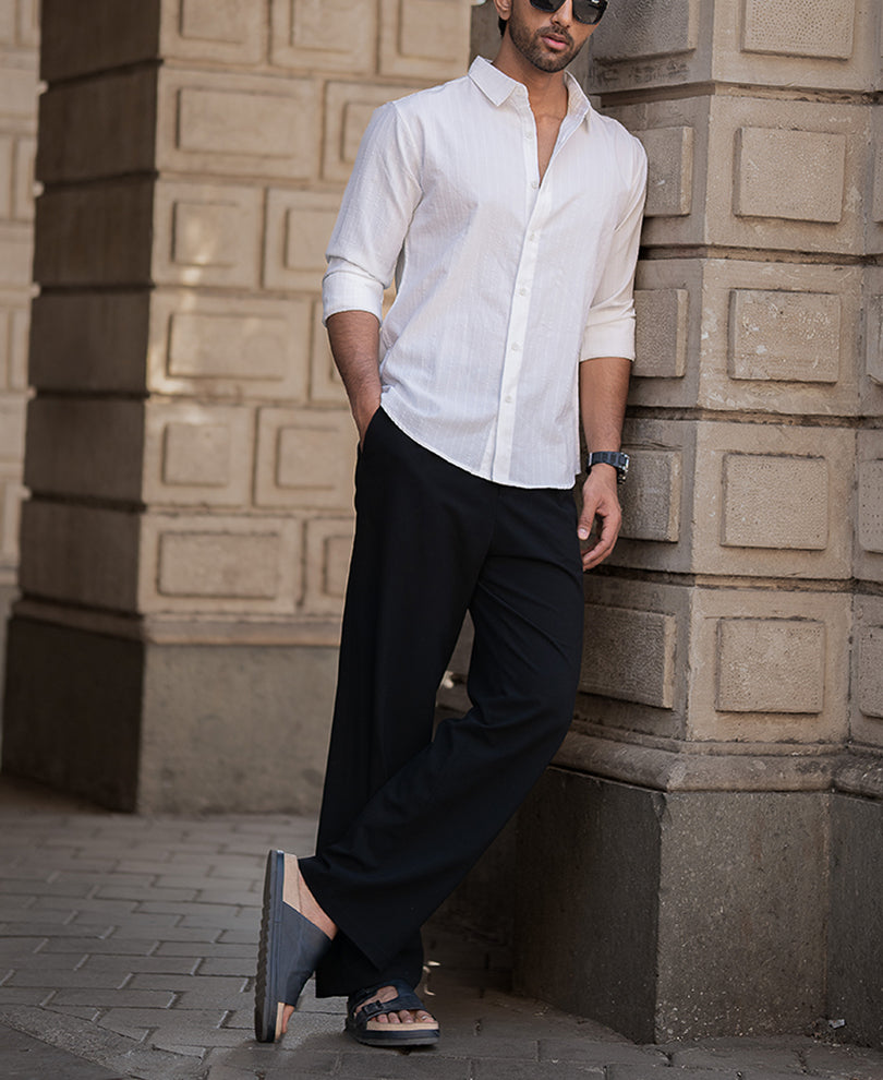 White Striped Flowy Regular Fit Shirt