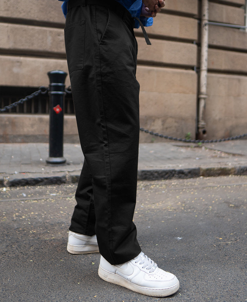 Black Cotton Trousers With Belt