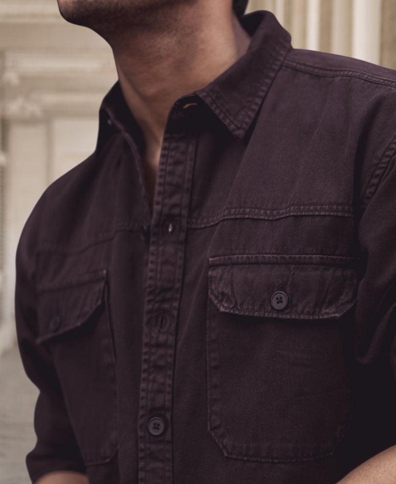 Dark Brown Denim Shacket Full Sleeves Shirt