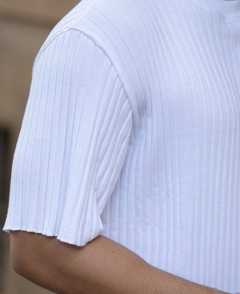 White Rib Knit T-Shirt