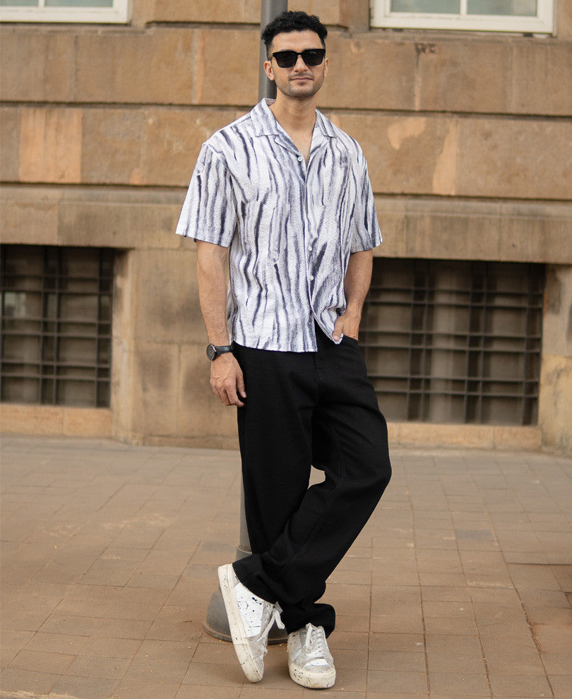 Grey Abstract Print Structured Shirt