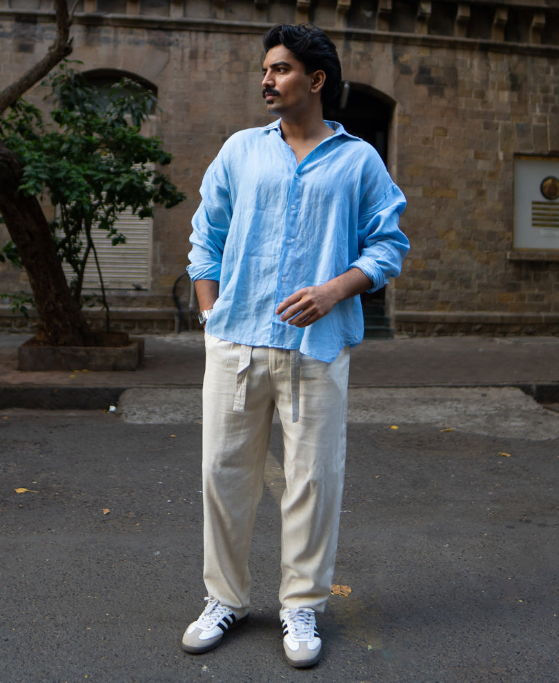 Natural Linen Pant With Belt