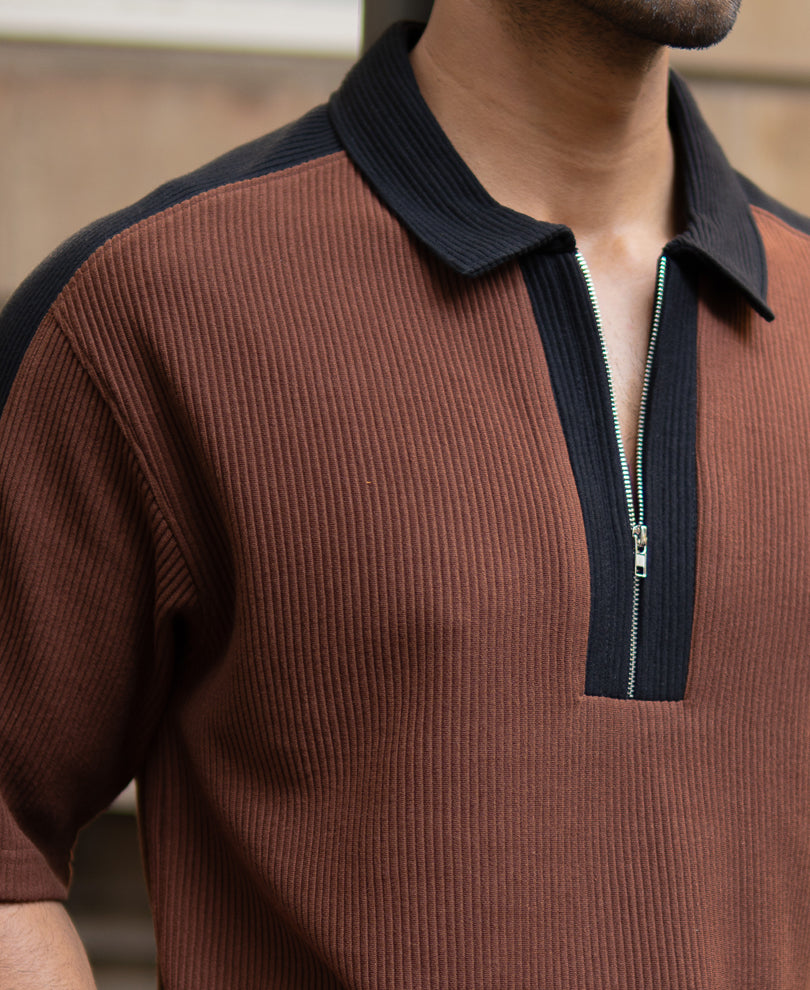 Brown And Black Colourblock T-Shirt