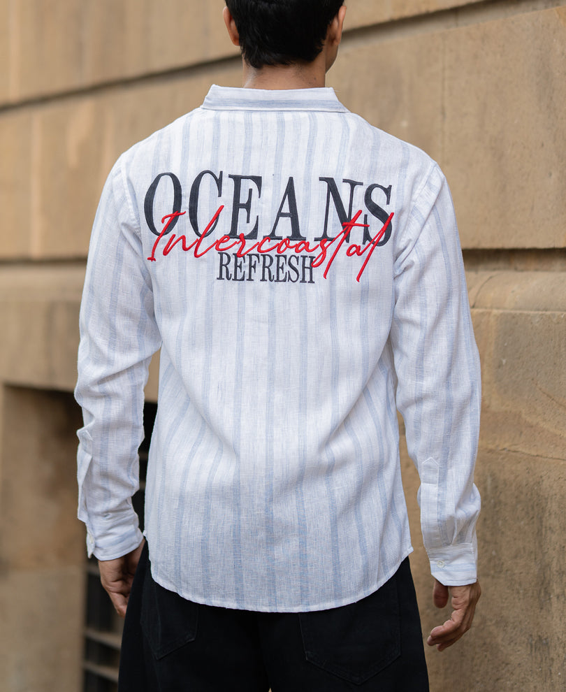 Faded Blue Stripe Embroidered Shirt