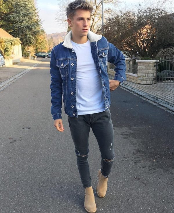 Blue Denim Jacket With Fleece