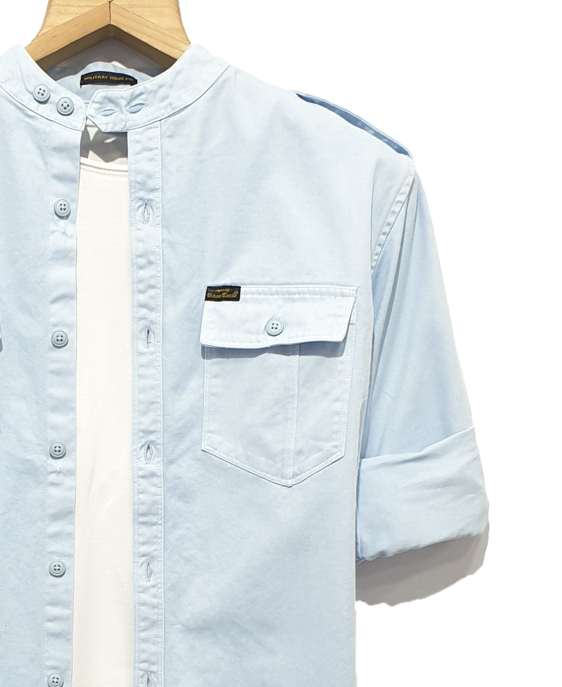 Blue Chinese Collar Denim Casual Shirt